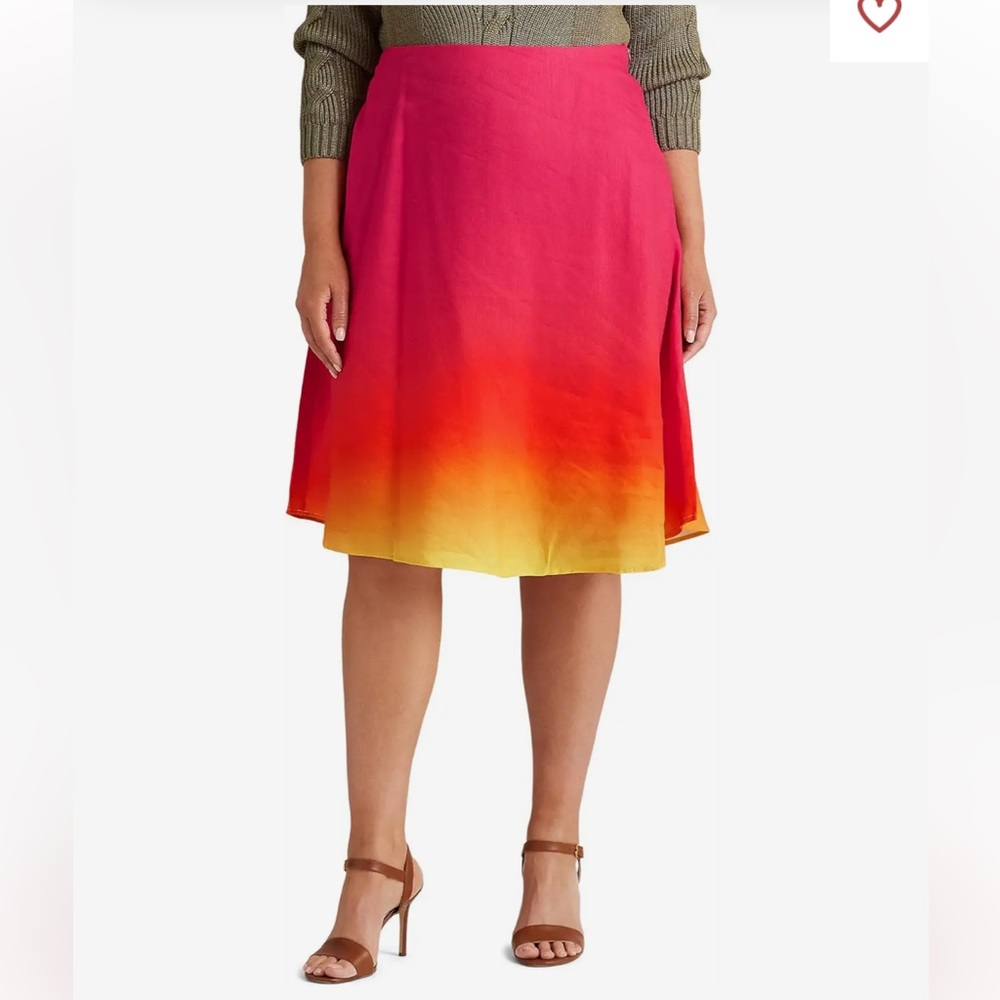 Ralph Lauren Women's Ombre Linen Blend Midi A-Line Skirt Size 16W